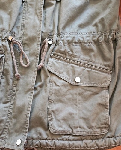 H&M Divided Jacket Womens SIZE 10 Green Faux Sherpa Lined Hooded Utility Coat - Picture 6 of 9