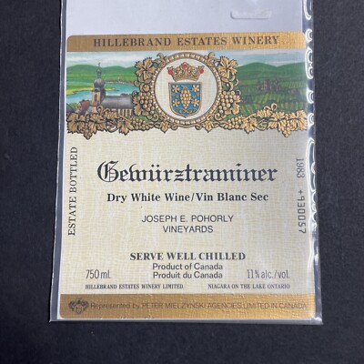 Vintage 1983 Hillebrand Estates Gewurztraminer UNUSED Paper Label Niagara Q1941