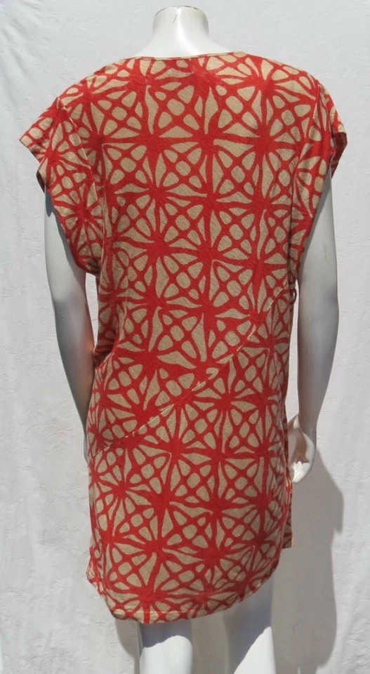 Vestido sin Mangas PLENTY by TRACY REESE Naranja Beige Estampado Lino Jersey Tejido en Capas M Foto 2 de 4