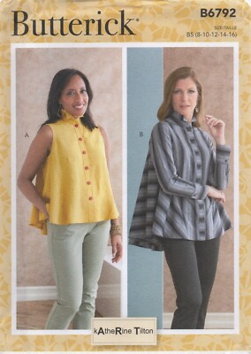 Butterick Schnittmuster 6792 Shirts, Swing Tops mit durchgehendem Rücken Größe 8-16-24 Neu