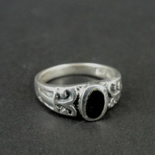 Ring Silver Black Onyx Stone with Side Design Band Sterling 925 Size 1