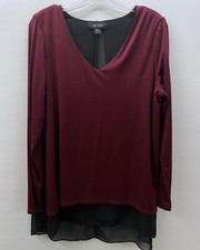 Karen Kane Women's Size L Long-Sleeve Layered Tunic Top Burgundy Red Open Back