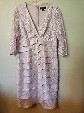 JESSICA HOWARD Dress 14W Bronze Layered Tiers Wedding Cocktail Long Sleeves 