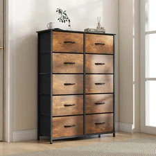 Uforic 10 Drawer Dresser Chest of Drawers Bedroom Fabric Dressers Bedroom Brown