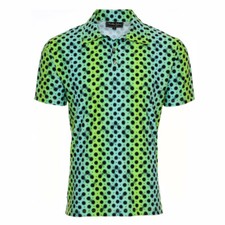 Mens Neon Green Black Polka Dot Golf Polo Shirt Performance - USA Made