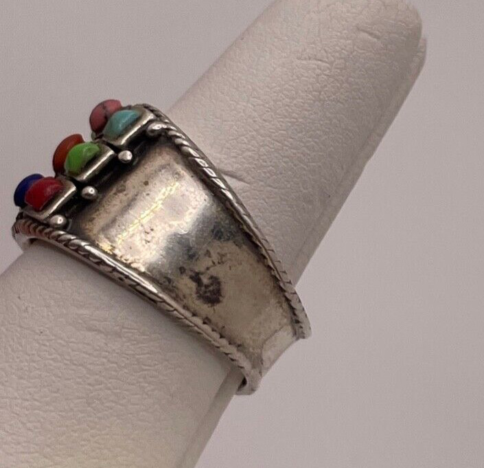 Sterling Silver Multi Colored Stone Ring Size 8.25 - image 13