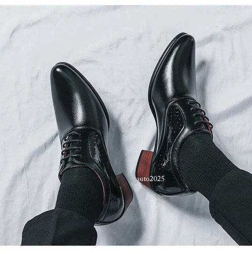Men's Cuban Heels Lace Up Wedding Groom Oxfords Dressy Party Business Shoes Size - Picture 4 of 26