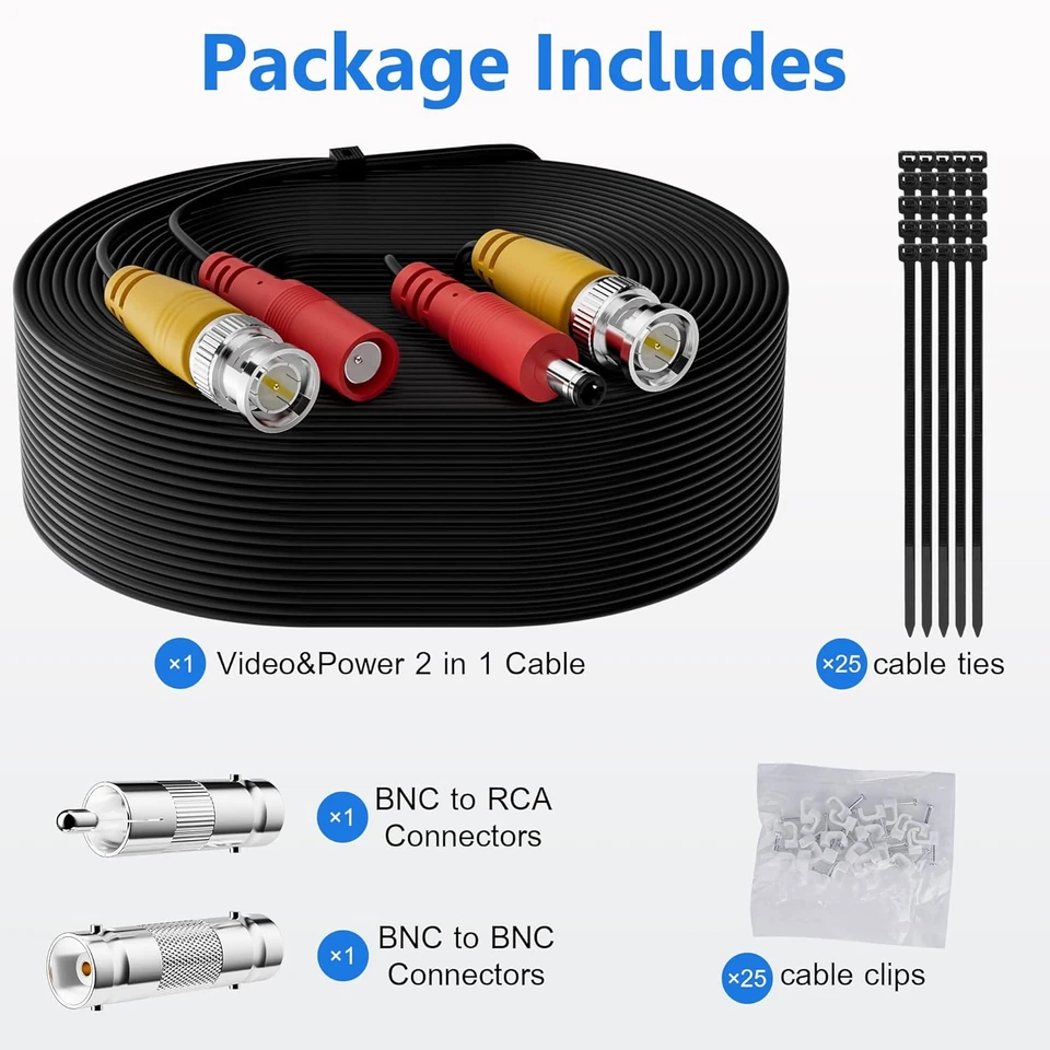 Bnc Cable 20 Ft All-In-One Siamese Video Power Security Camera Cable, Black Bnc - Image 2 of 4