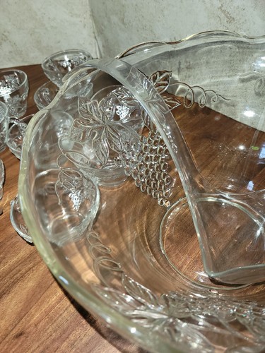 Anchor Hocking Vintage Punch Set Grape Vine Vineyard Tuscany 11 Cups Fruit Bowl - Picture 4 of 10
