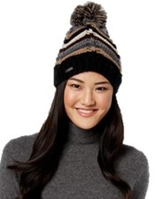 Steve Madden Women's Chevron Knit Winter Pom Pom Beanie Hat Gray-Beige 153
