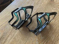 Pair Bianchi carbon fiber water bottle cage celeste green blue road bike