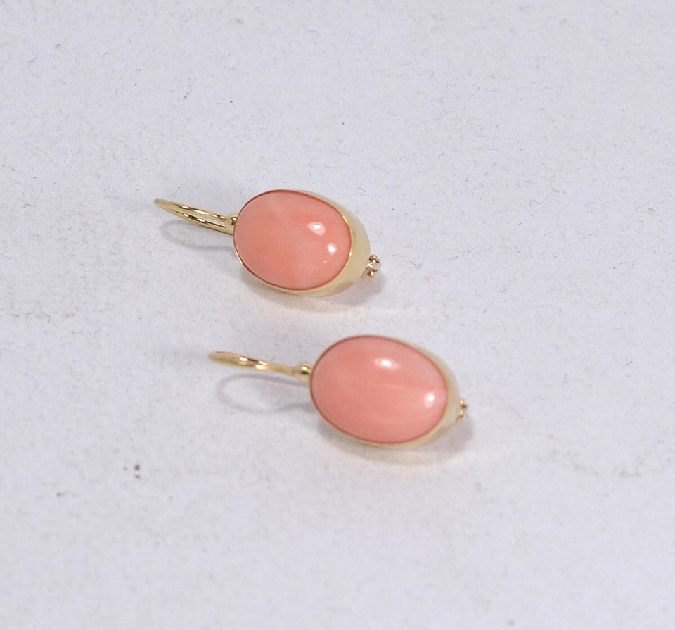 Pendientes Oro Amarillo 18KT Coral Rosa 11 X 15MM Liso - Oght - Imagen 2 de 3