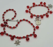 Christmas Charm Bracelet & Necklace Set STRETCH Macy's Holiday Lane RED