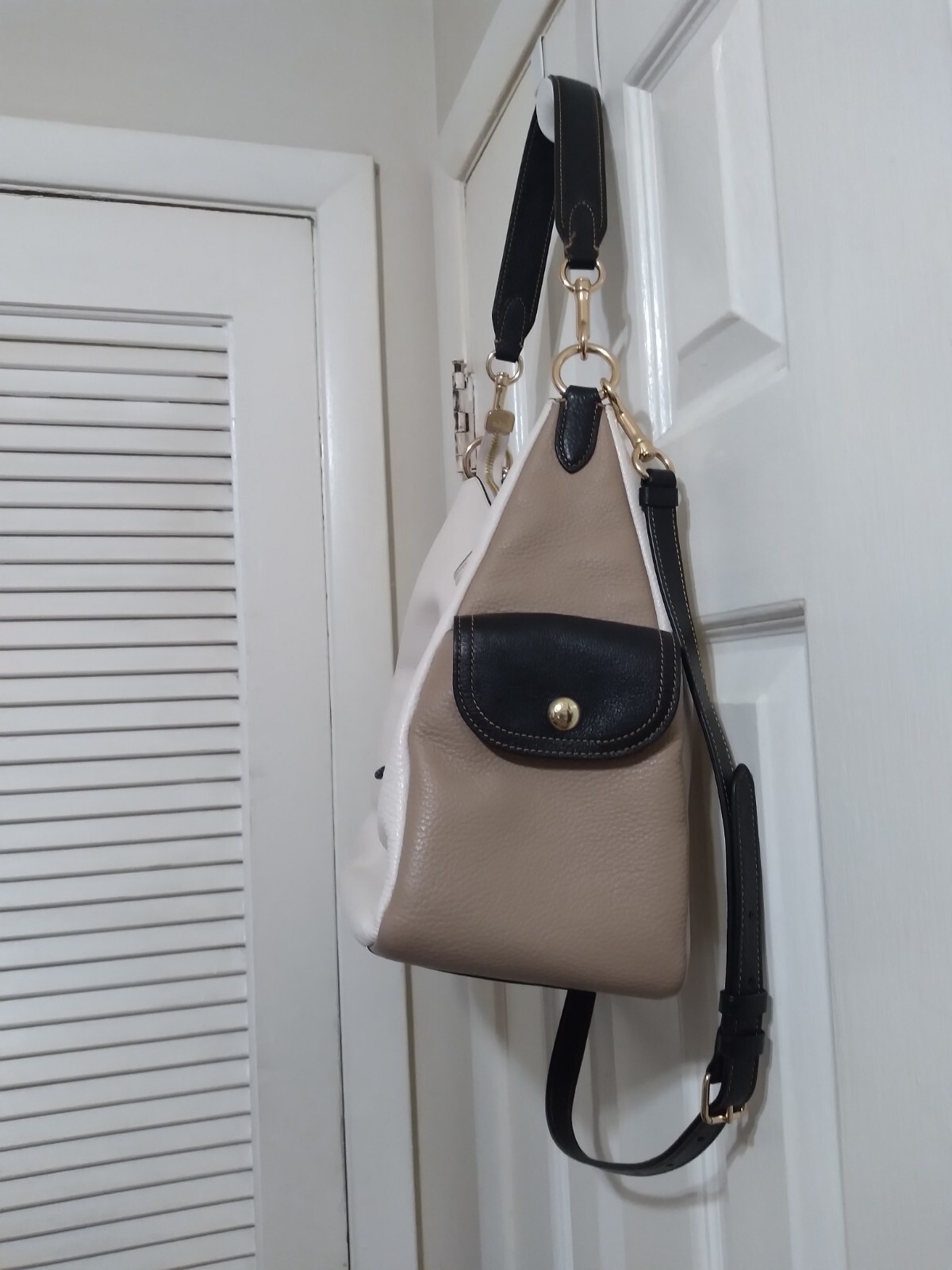 COACH Pennie Shoulder Bag Colorblock Pebble Leather Crossbody Chalk