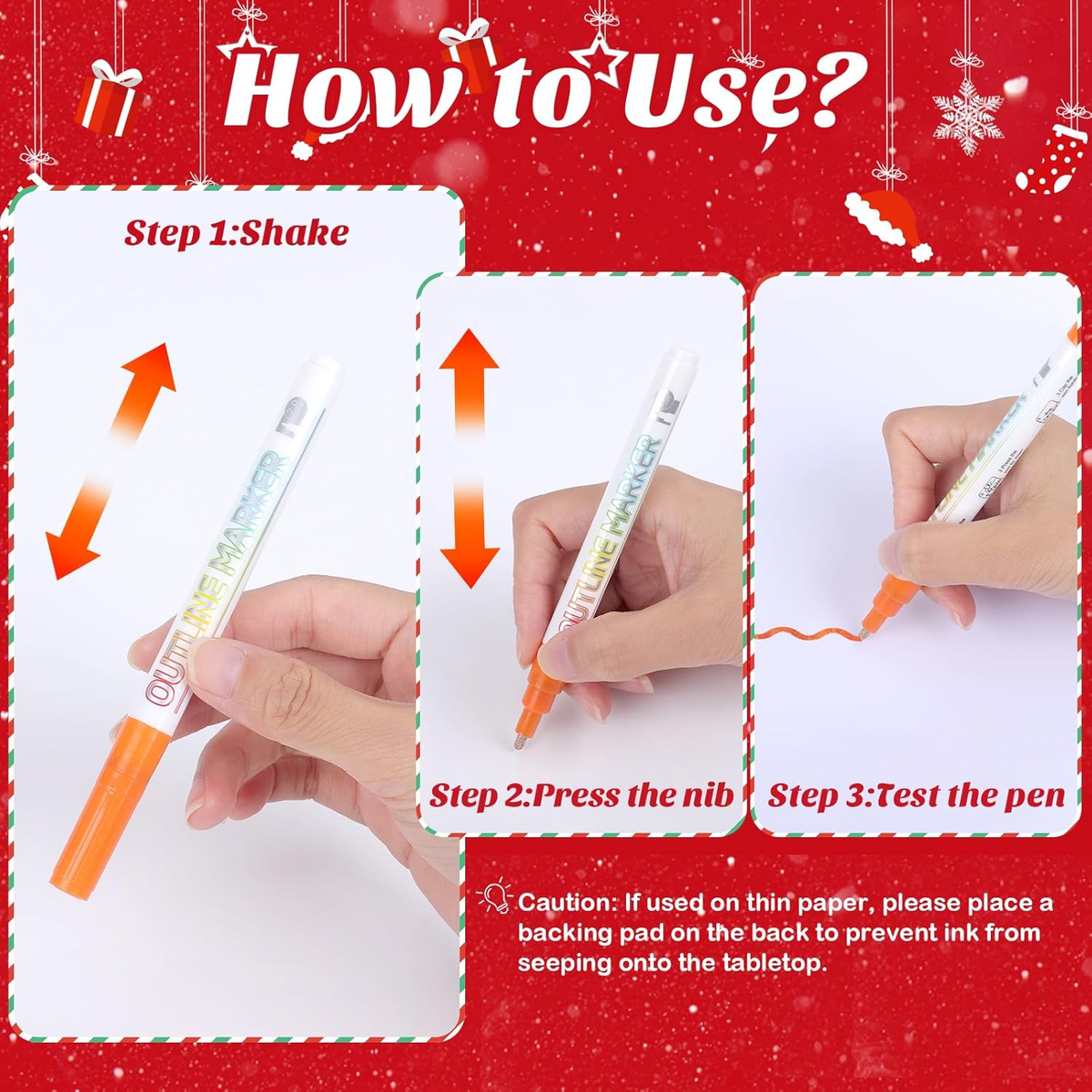 12 Colors Outline Markers Double Line, Metallic Markers