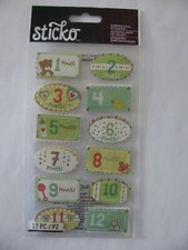 Sticko Stickers BABY'S FIRST YEAR Months Dimensional 12 Pieces NOS
