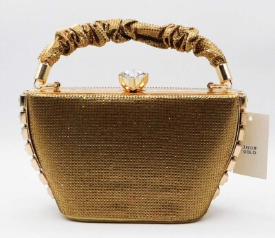 Vintage Rhinestone Evening Handbag Handle Wedding Party Clutch Purse /Gold  J69
