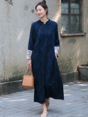 Blue Floral Long Sleeves Loose Qipao Cheongsam Dress | eBay