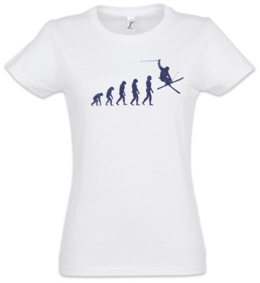 Skier Evolution Women T-Shirt Fun Human Coach Downhill Snowboarder Darwin