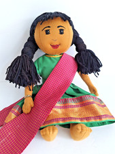 Beautiful Handmade INDIAN DOLL Green Pink Sari Jewelry Yarn Hair - Made In India