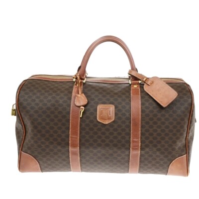 CELINE Macadam Pattern Travel Hand Bag PVC Leather Brown Gold Italy 64ED951