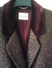 Viyella Warm Wool Skirt Suit In Maroon Fleck With Velvet Collar. 12..