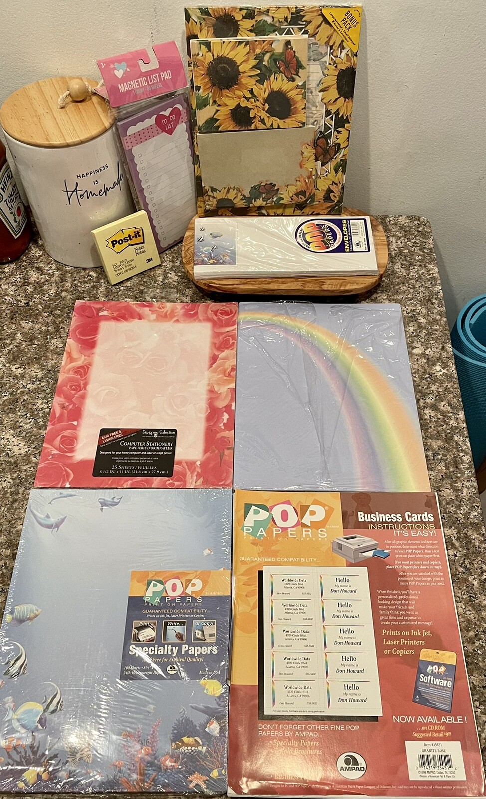 Mixed Lot of Used, Vintage, and New Office Supplies Paper, Envelopes