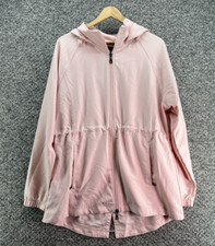 Kirkland Anorak Jacket Windbreaker Coral Pink Womens Sz L Full Zip Hooded