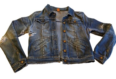 Distressed Jean Jacket Zombie Denim JouJou Women's Size Large Blue Destroyed 