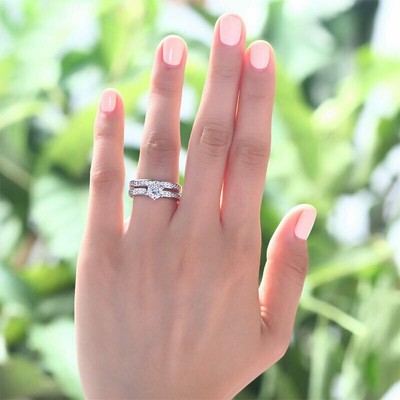 2.4CT Diamond Round Lab-Created 14K White Gold Wedding Birthday Ring Bridal Sets