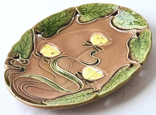 Jugendstil Keramik Set Tablett + 2 Teller Seerose VILLEROY & BOCH um 1900 P405 - Picture 13 of 15