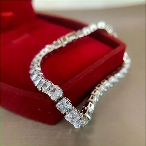 Authentic Princess Cut DVVS1 Lab Created Moissanite Bracelet Tennis 14K White Gold Plated