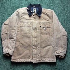CARHARTT YYJ97 BRN YOUTH LARGE 10-12 FLEECE LINED DETROIT JACKET DISTRESSED