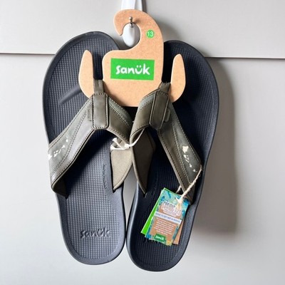 Sanuk Mens Cosmic Islander H2O Flip Flop Sandals Green Sand 1139410 Size 13 NEW