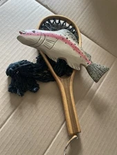 Nautical Decor Wooden Fish On Fishing Net Paddle Wall Hang Hand Painted