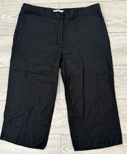 TU 100% Linen Cropped Wide Leg Trousers UK 18 Black W36 L21 pockets VGC 