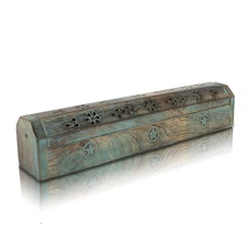 Wooden Incense Stick & Cone Burner Holder Coffin With Storage Compartment Org...