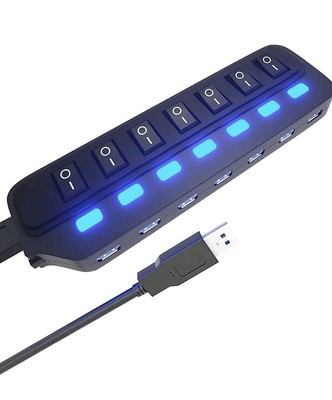 7-Port USB 3.0 Hub High-Speed Splitter & Charger PC Laptop Mac Desktop OPEN BOX