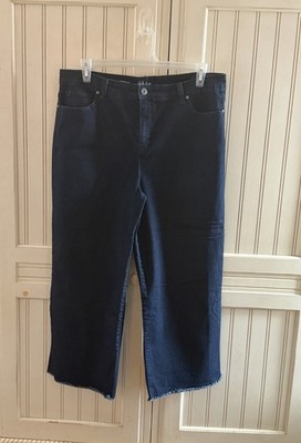 Macys Style & Co Wide Leg Raw Hem Cropped Jeans Dark Blue Wash Size 18