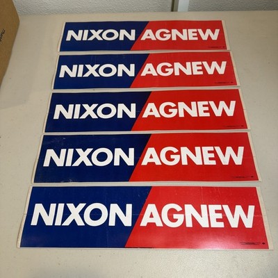 Vintage 5 Re-Election President Richard Nixon VP Spiro Agnew Bumper Sticker 1968