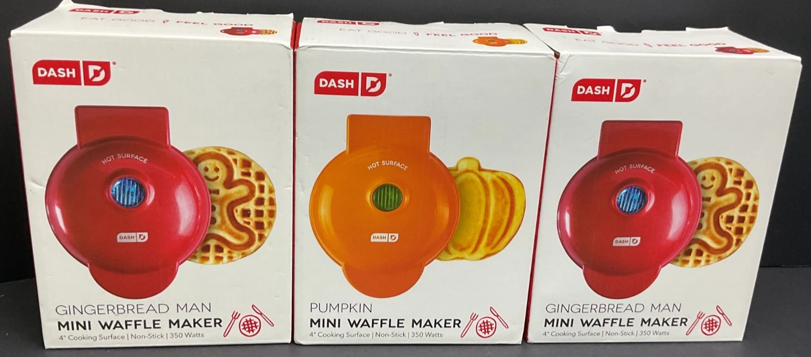 Dash Mini Waffle Makers 2 Gingerbread Man and 1 Pumpkin Lot of 3