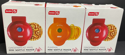 Dash Mini Waffle Makers 2 Gingerbread Man and 1 Pumpkin Lot of 3