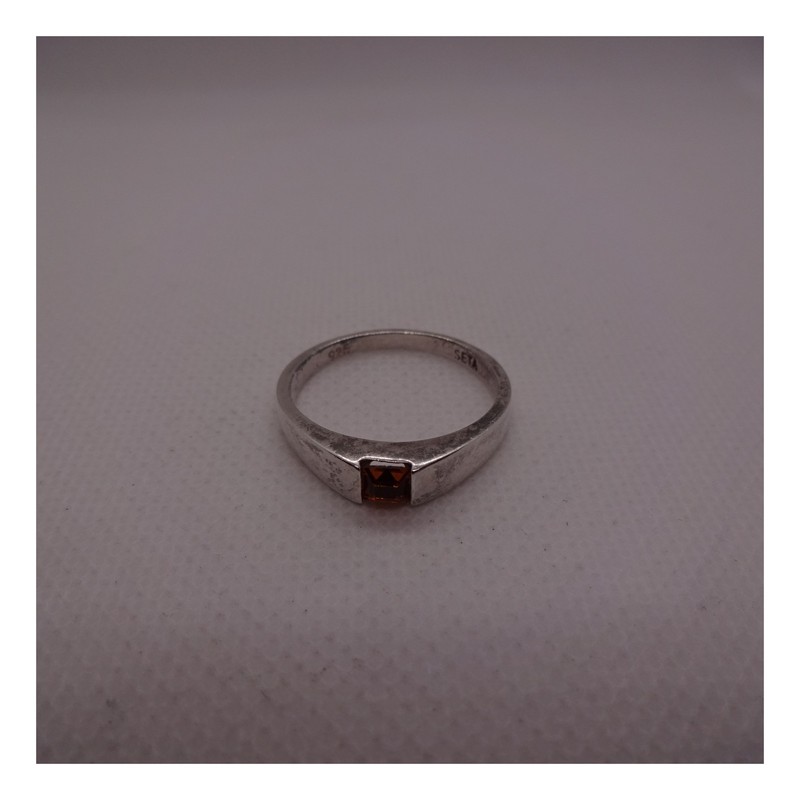 SETA 925 Sterling Silver Ring Size 9 Square Orange Garnet Color Gemstone Band