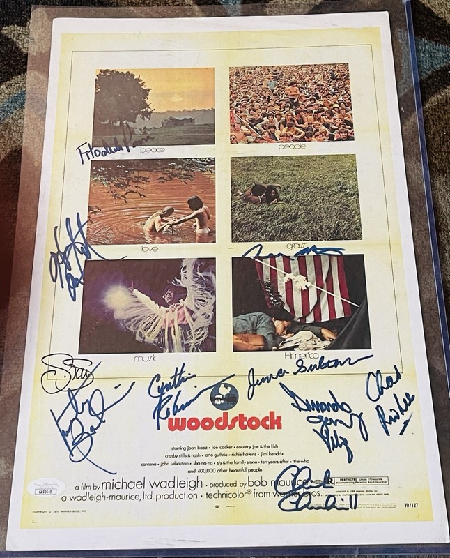 JSA COA WOODSTOCK 10X SIGNED 1969 11X17 Poster Stills Fito Robinson Lee