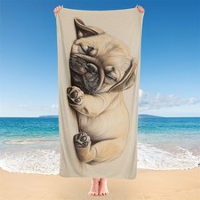Large Summer Beach Towel Sand Free Sleeping Pug Printed Microfiber Beach Towels