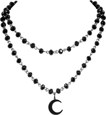 Gothic Layered Black Crescent Moon Choker Necklace for Women Goth Jewelry Gifts