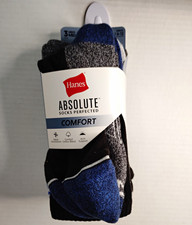 Hanes Absolute Comfort Mid Crew Socks Cushioned Arch Support 3pr 6-12 B/G/B