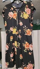 Summer Dress J For Justify Zip Neck Cap Sleeve Adjustable Waist Black Floral...