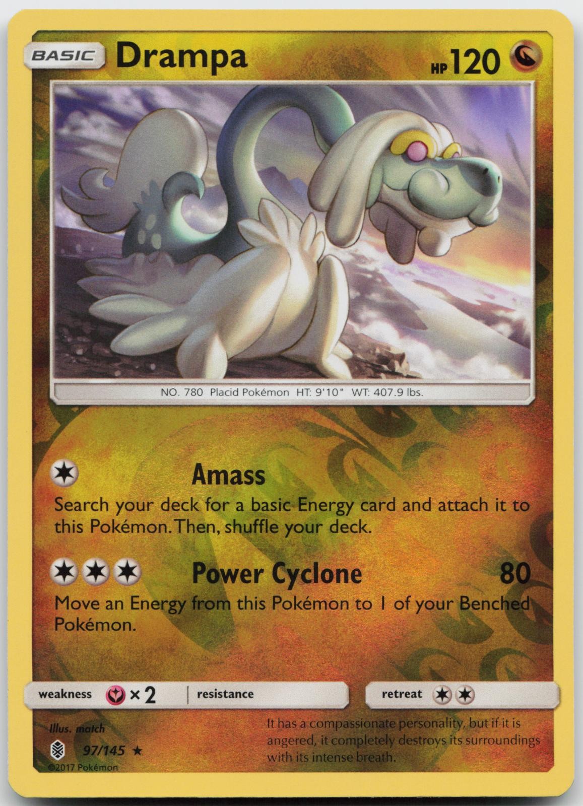 Drampa 97/145 Reverse Holo Pokemon Guardians Rising - NM