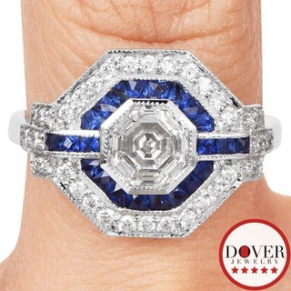 Estate Diamond Sapphire 18K Gold Hexagon Engagement Ring NR